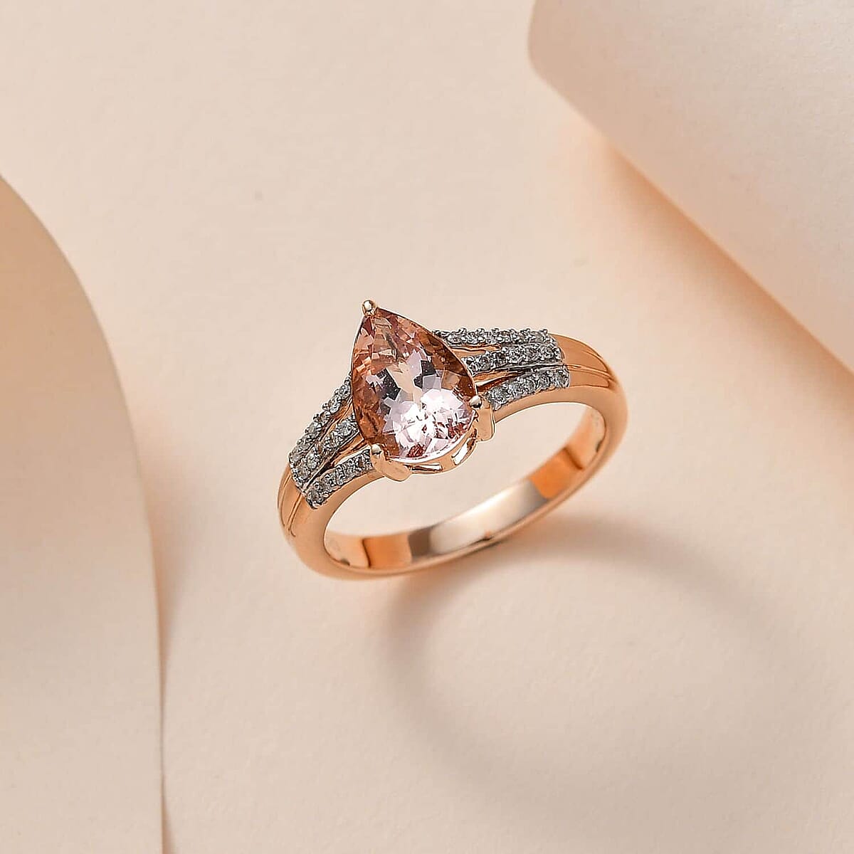 Luxoro 10K Rose Gold Premium Pink Morganite and Diamond Ring (Size 5.5) 1.75 ctw image number 1