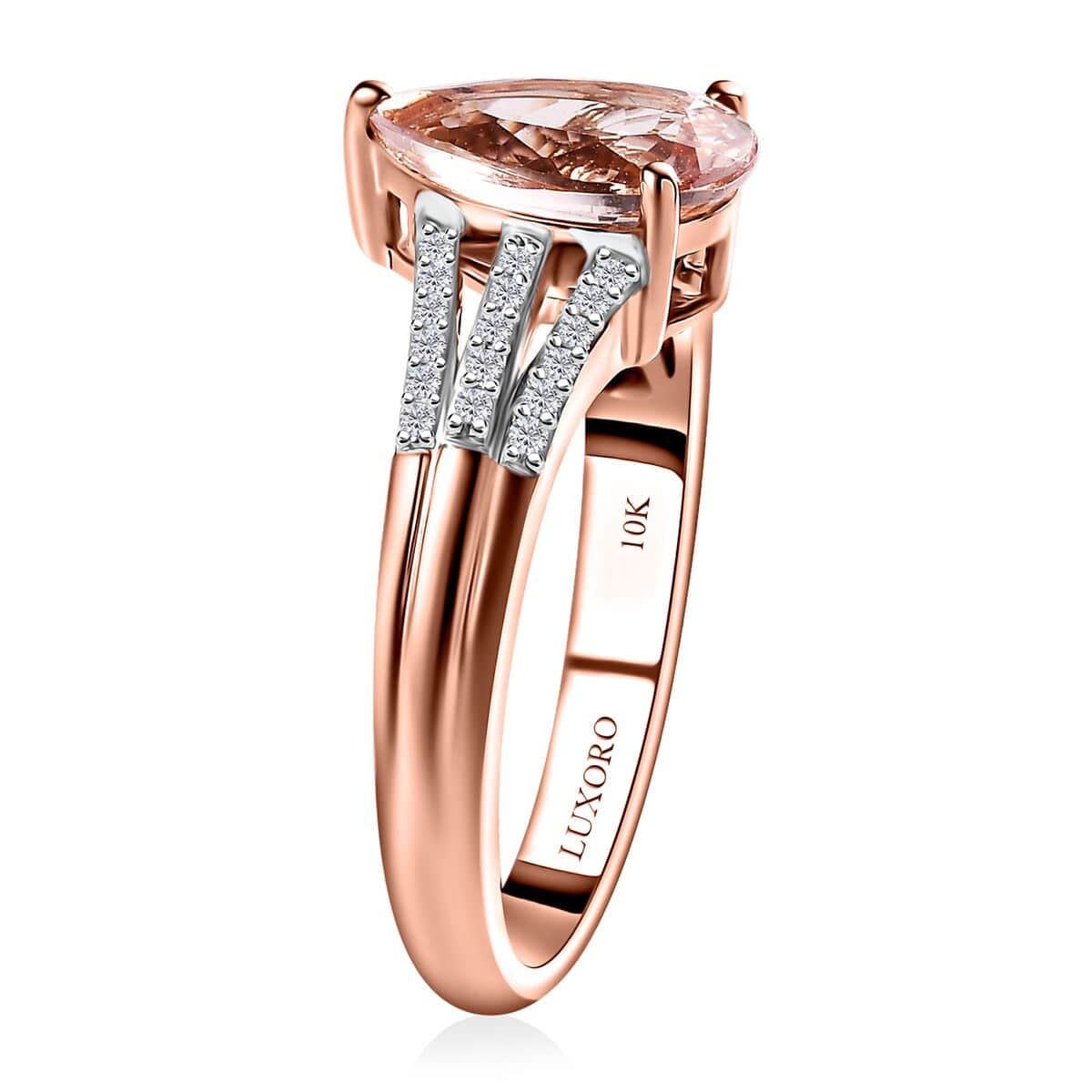 Luxoro 10K Rose Gold Premium Pink Morganite and Diamond Ring (Size 6.0) 1.75 ctw image number 3