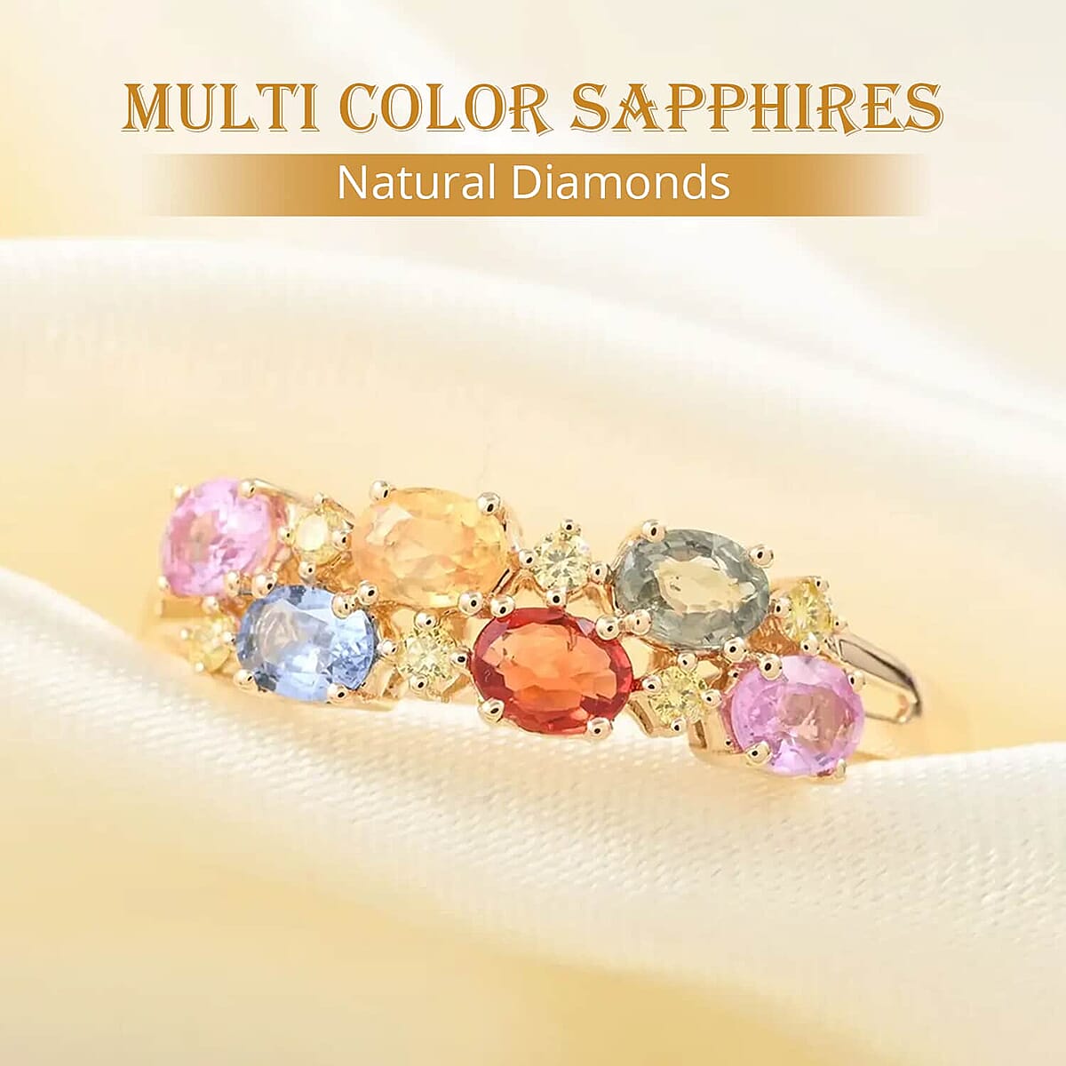 Modani 14K Yellow Gold Multi Sapphire Ring , Natural Yellow Diamond Accent Ring , Colorful Ring , Wedding Ring , 14K Yellow Gold Ring, Promise Rings 1.65 ctw (Size 7.5) image number 1