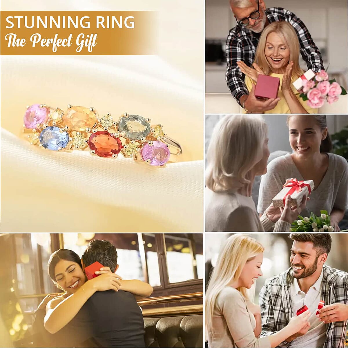 Modani 14K Yellow Gold Multi Sapphire Ring , Natural Yellow Diamond Accent Ring , Colorful Ring , Wedding Ring , 14K Yellow Gold Ring, Promise Rings 1.65 ctw (Size 10.5) image number 4