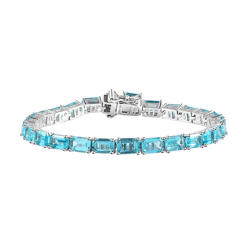 Betroka Blue Apatite 15.30 ctw Tennis Bracelet in Platinum Over Sterling Silver (6.50 In)