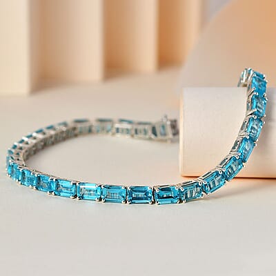 Betroka Blue Apatite 15.30 ctw Tennis Bracelet in Platinum Over Sterling Silver (6.50 In)