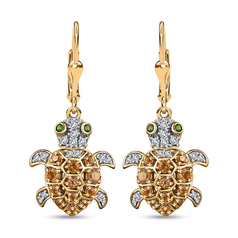 GP Trionfo Collection Premium Brazilian Citrine and Multi Gemstone Turtle Lever Back Earrings in Vermeil Yellow Gold Over Sterling Silver 1.40 ctw