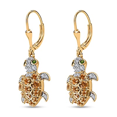 GP Trionfo Collection Premium Brazilian Citrine and Multi Gemstone Turtle Lever Back Earrings in Vermeil Yellow Gold Over Sterling Silver 1.40 ctw