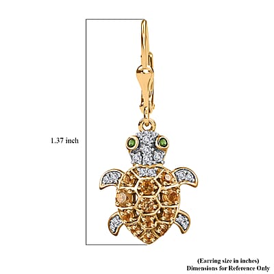 GP Trionfo Collection Premium Brazilian Citrine and Multi Gemstone Turtle Lever Back Earrings in Vermeil Yellow Gold Over Sterling Silver 1.40 ctw