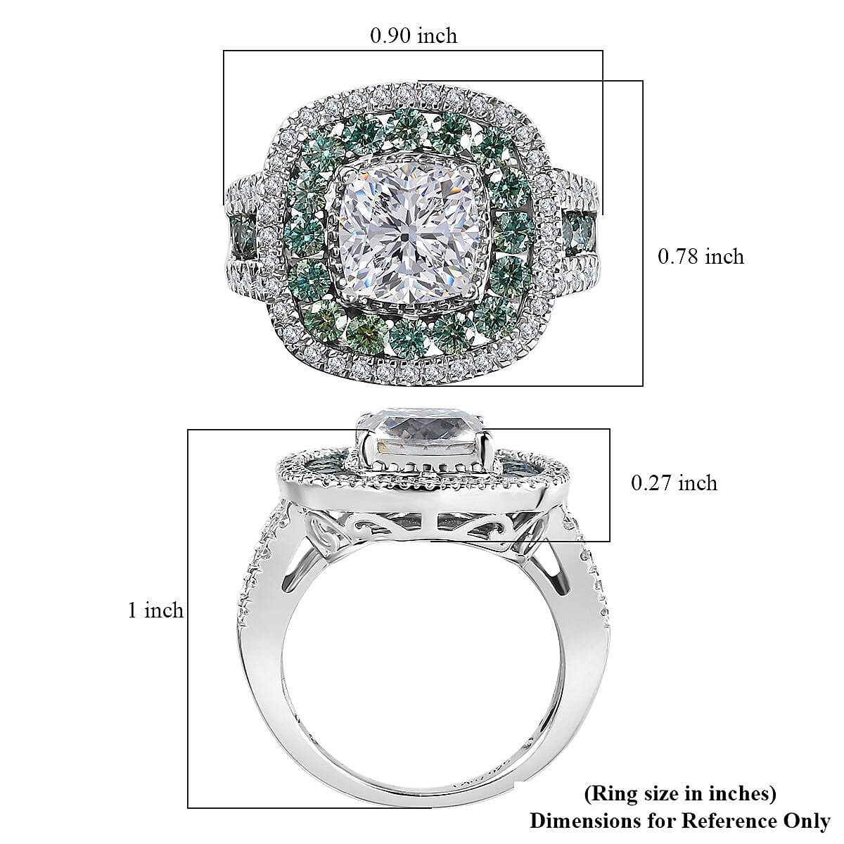 120 Facet White Moissanite and Blue Moissanite Ring in Platinum Over Sterling Silver (Size 8.0) 4.50 ctw image number 5