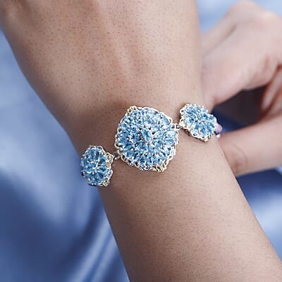 Betroka Blue Apatite and Multi-Tourmaline 14.60 ctw Toggle Clasp Bracelet in Vermeil YG and Platinum Over Sterling Silver (6.50-8.50In)