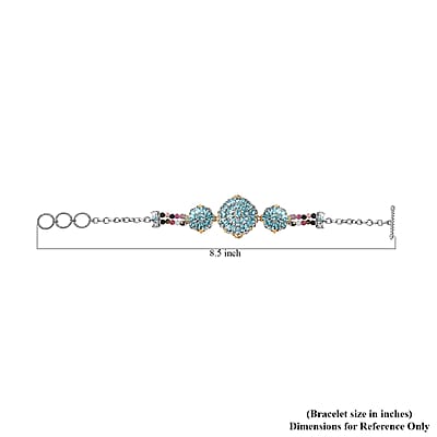 Betroka Blue Apatite and Multi-Tourmaline 14.60 ctw Toggle Clasp Bracelet in Vermeil YG and Platinum Over Sterling Silver (6.50-8.50In)