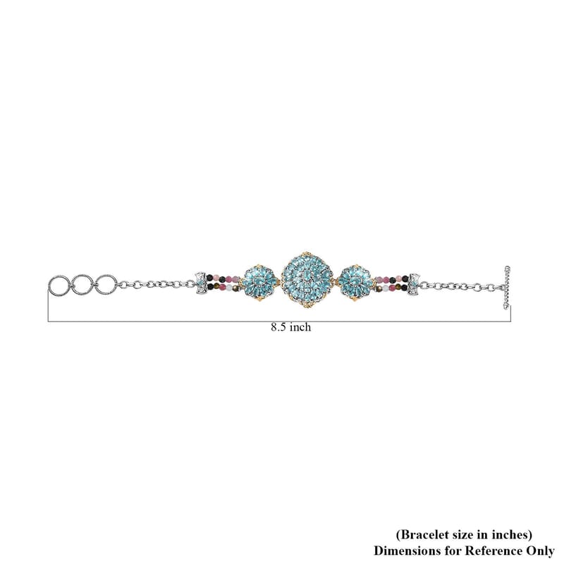 Betroka Blue Apatite and Multi-Tourmaline 14.60 ctw Toggle Clasp Bracelet in Vermeil YG and Platinum Over Sterling Silver (6.50-8.50In)