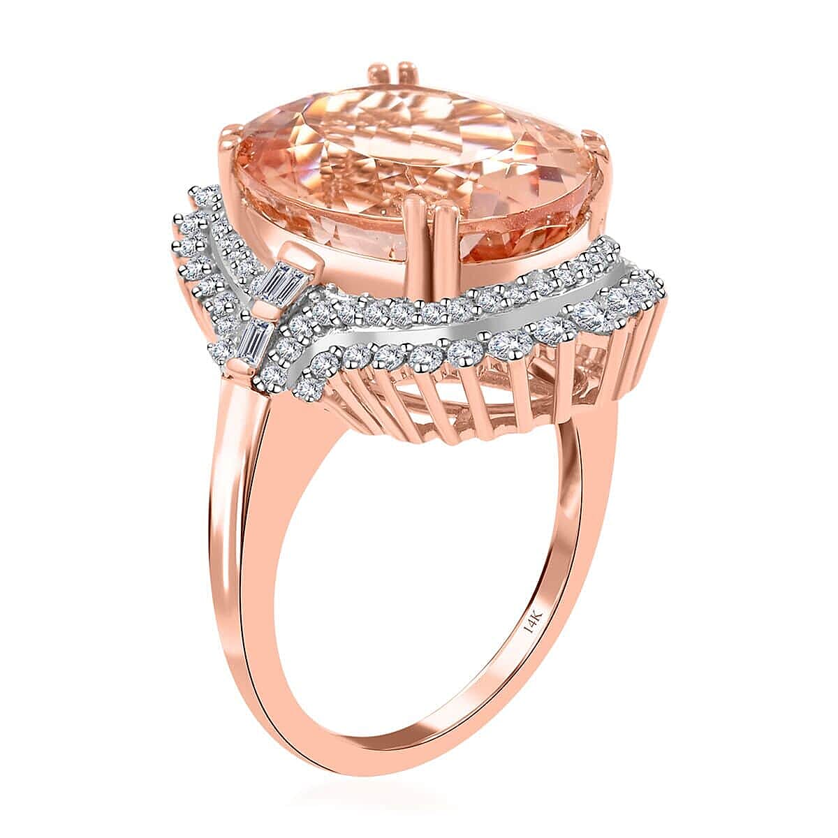 Luxoro 14K Rose Gold Marropino Morganite and Diamond G-H I2 Ring (Size 6.0) 9 Grams 11.85 ctw image number 3