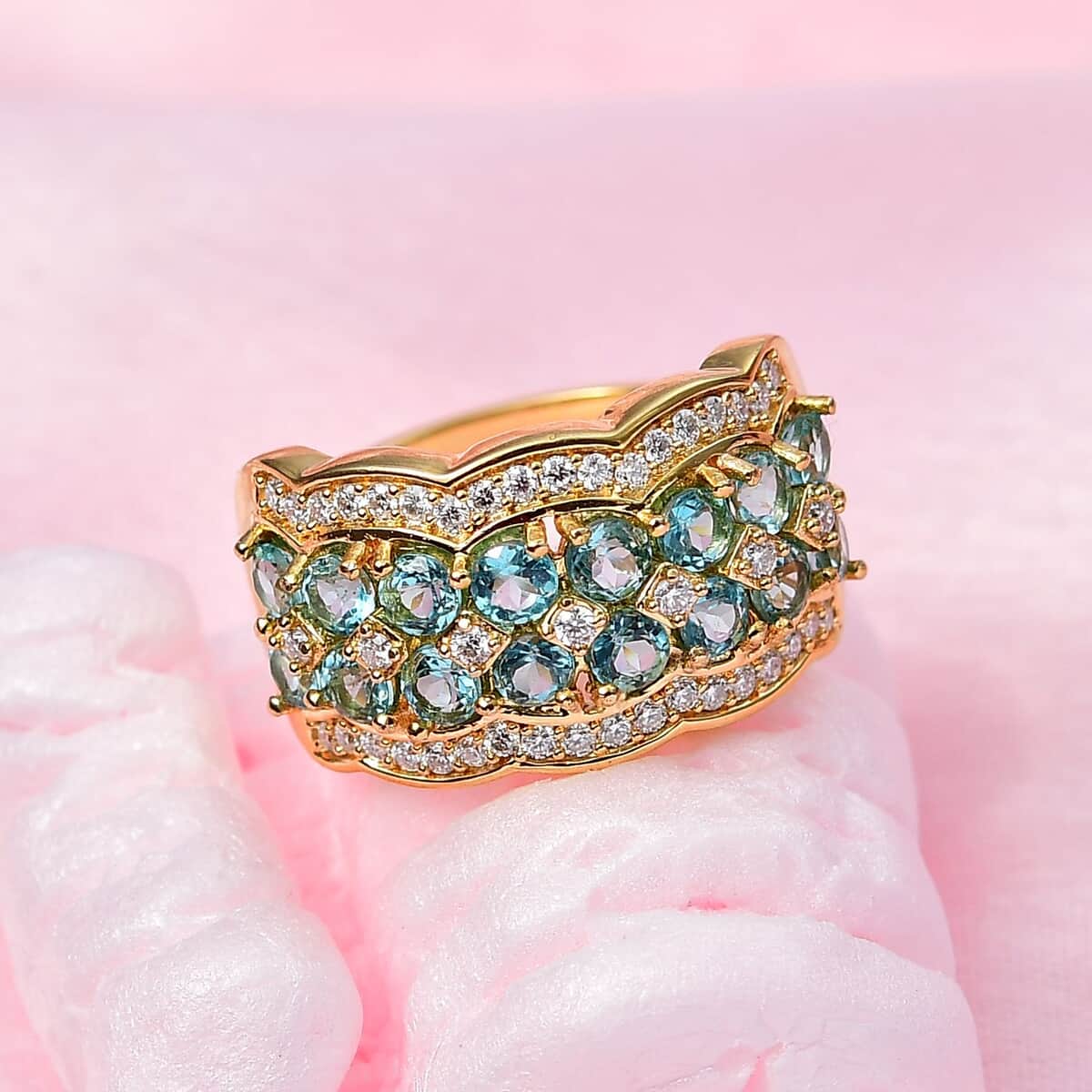 Betroka Blue Apatite and Moissanite Cluster Ring in Vermeil Yellow Gold Over Sterling Silver (Size 5.0) 2.65 ctw image number 1