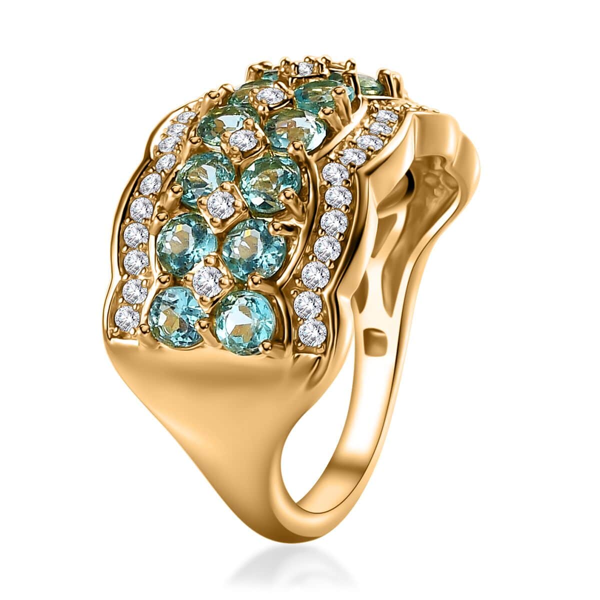 Betroka Blue Apatite and Moissanite Cluster Ring in Vermeil Yellow Gold Over Sterling Silver (Size 5.0) 2.65 ctw image number 3