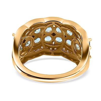 Madagascar Paraiba Apatite and Moissanite Cluster Ring in Vermeil Yellow Gold Over Sterling Silver (Size 10.0) 2.65 ctw