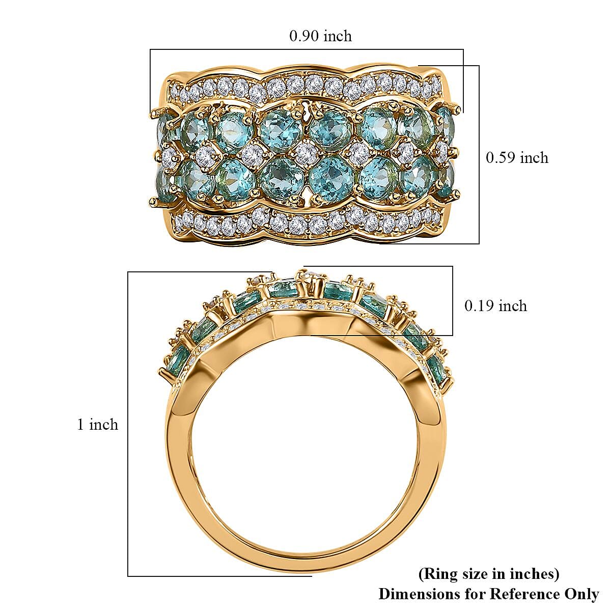 Madagascar Paraiba Apatite and Moissanite Cluster Ring in Vermeil Yellow Gold Over Sterling Silver (Size 10.0) 2.65 ctw
