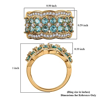 Madagascar Paraiba Apatite and Moissanite Cluster Ring in Vermeil Yellow Gold Over Sterling Silver (Size 10.0) 2.65 ctw