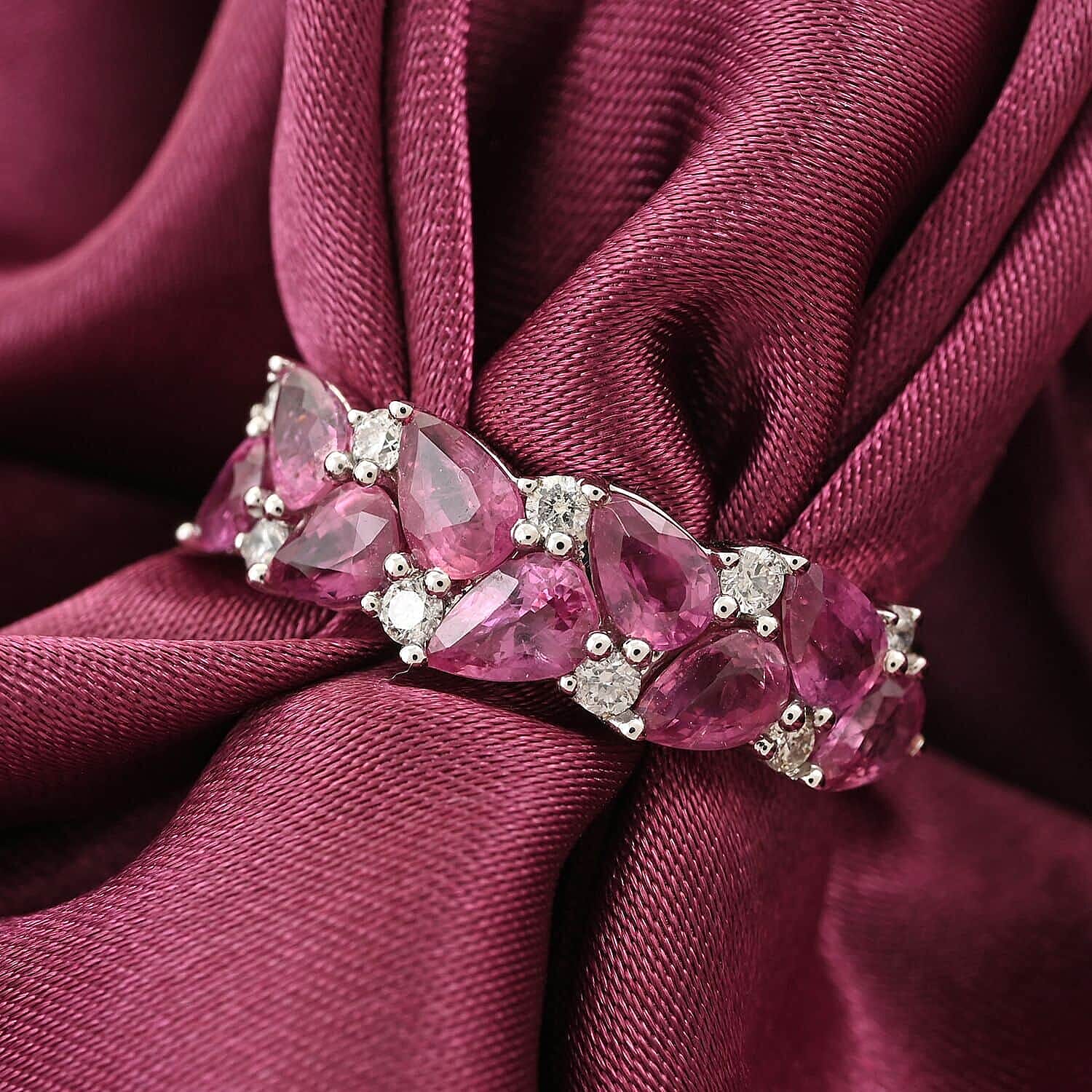 Ankur Treasure Chest Modani 14K White Gold Majenta Beryllium treated Padparadscha Sapphire and G-H VS Diamond Ring, Promise Rings (Size 10.5) 2.10 ctw