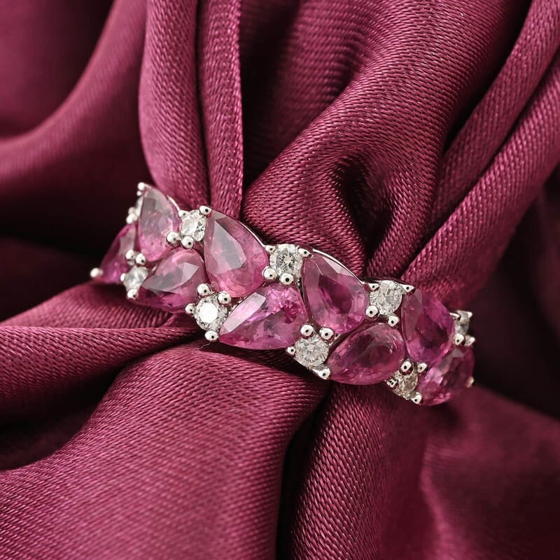 Ankur Treasure Chest Modani 14K White Gold Majenta Beryllium treated Padparadscha Sapphire and G-H VS Diamond Ring, Promise Rings (Size 10.5) 2.10 ctw