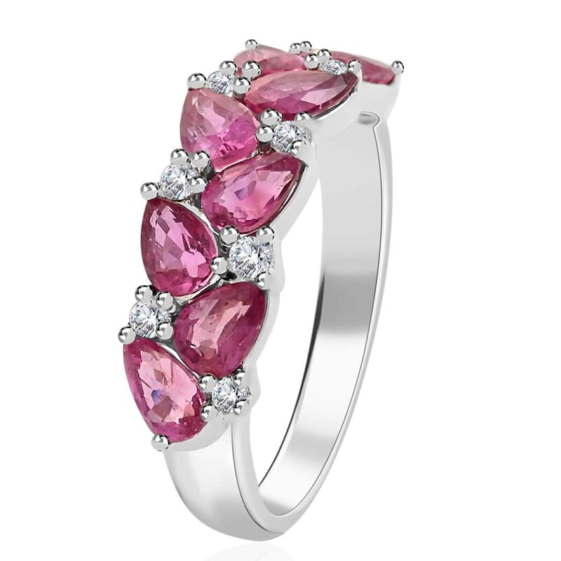 Ankur Treasure Chest Modani 14K White Gold Majenta Beryllium treated Padparadscha Sapphire and G-H VS Diamond Ring, Promise Rings (Size 10.5) 2.10 ctw