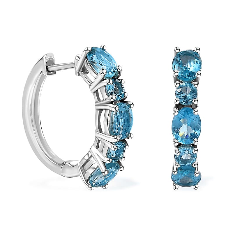 Betroka Blue Apatite Hoop Earrings in Platinum Over Sterling Silver 2.70 ctw