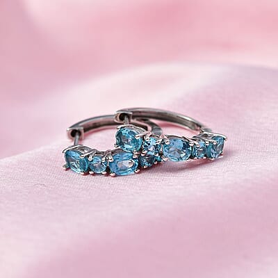Betroka Blue Apatite Hoop Earrings in Platinum Over Sterling Silver 2.70 ctw