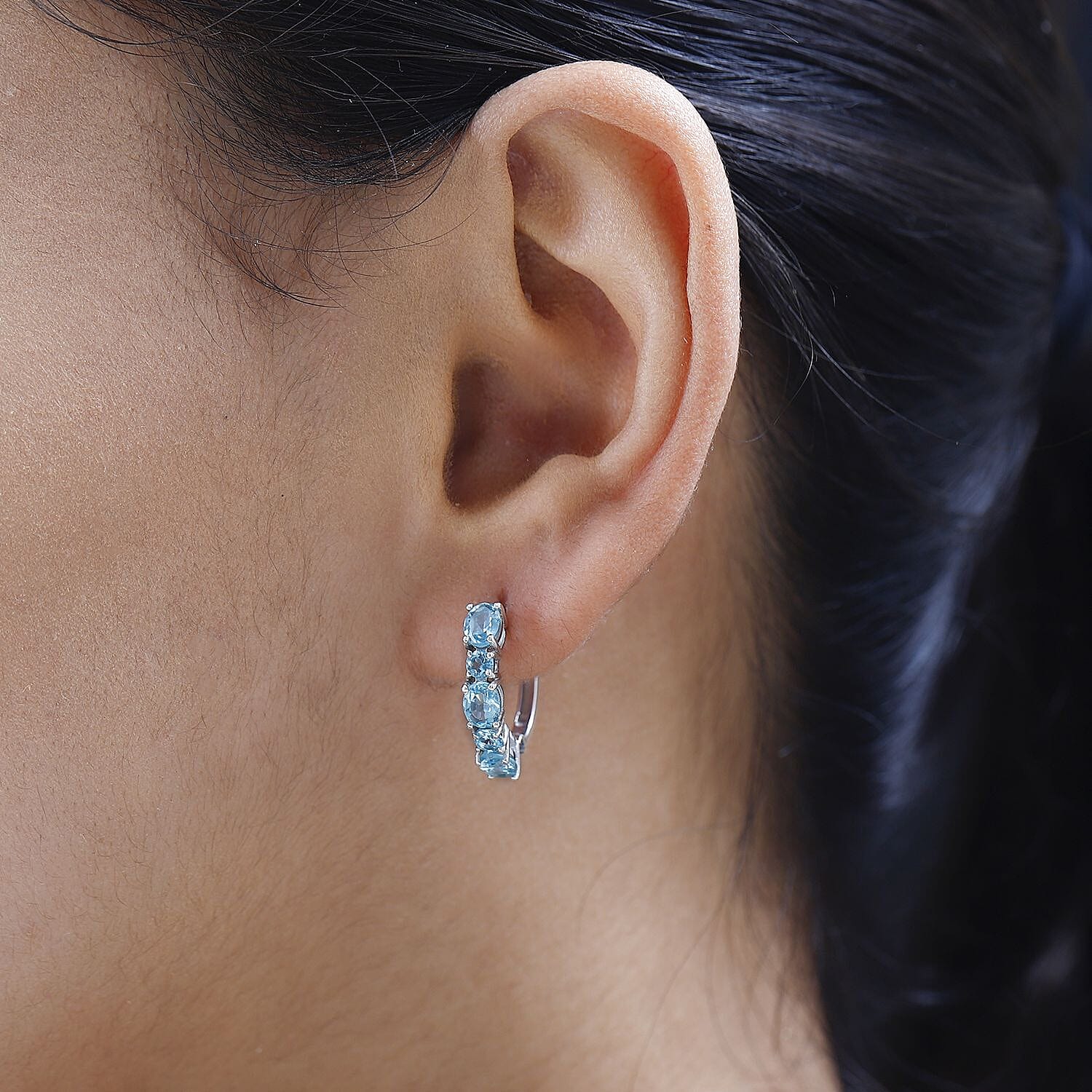 Betroka Blue Apatite Hoop Earrings in Platinum Over Sterling Silver 2.70 ctw