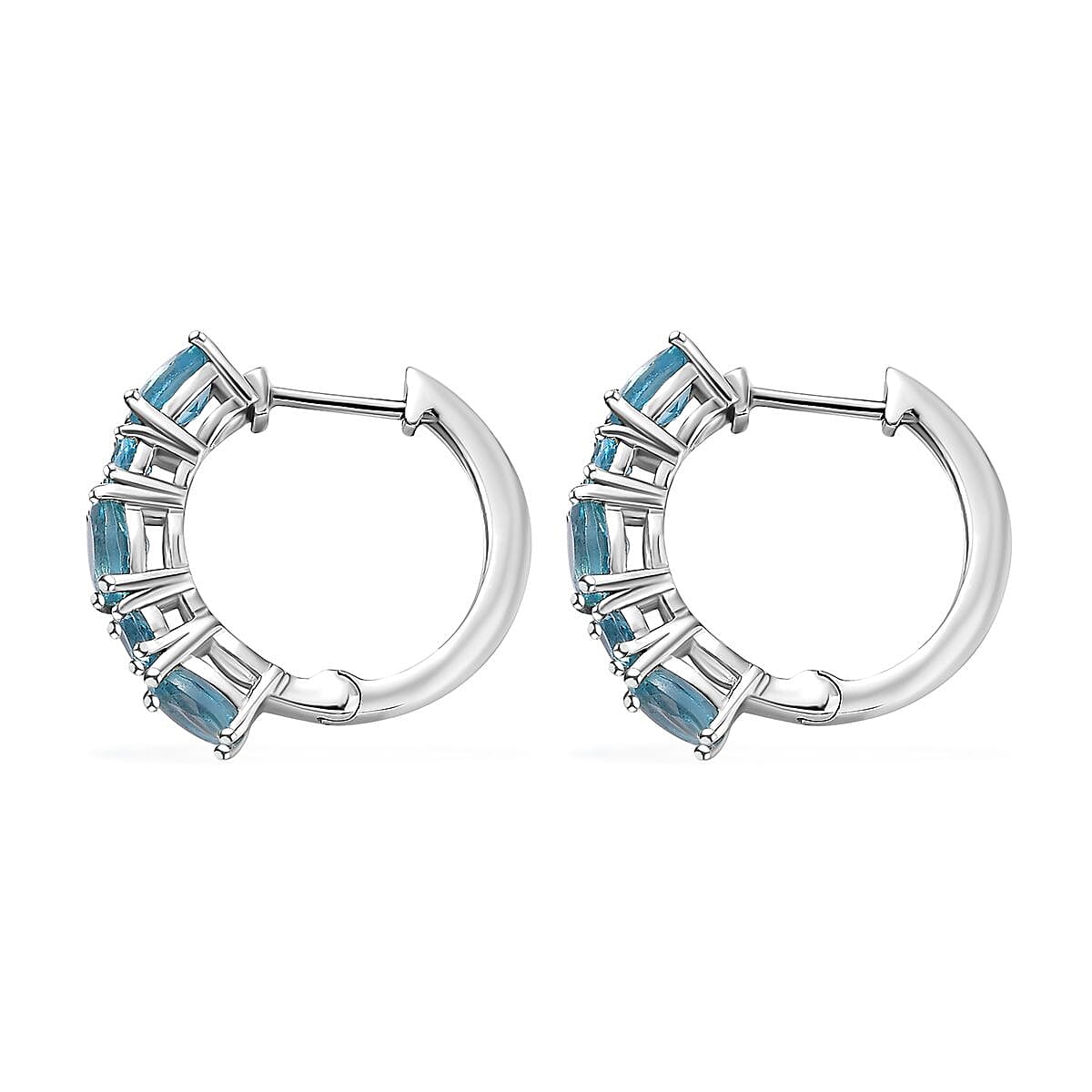 Betroka Blue Apatite Hoop Earrings in Platinum Over Sterling Silver 2.70 ctw