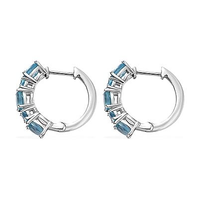 Betroka Blue Apatite Hoop Earrings in Platinum Over Sterling Silver 2.70 ctw
