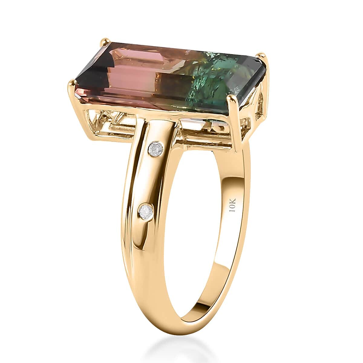Luxoro 10K Yellow Gold Premium Watermelon Tourmaline and G-H I3 Diamond Ring (Size 6.5) 5.90 ctw image number 3