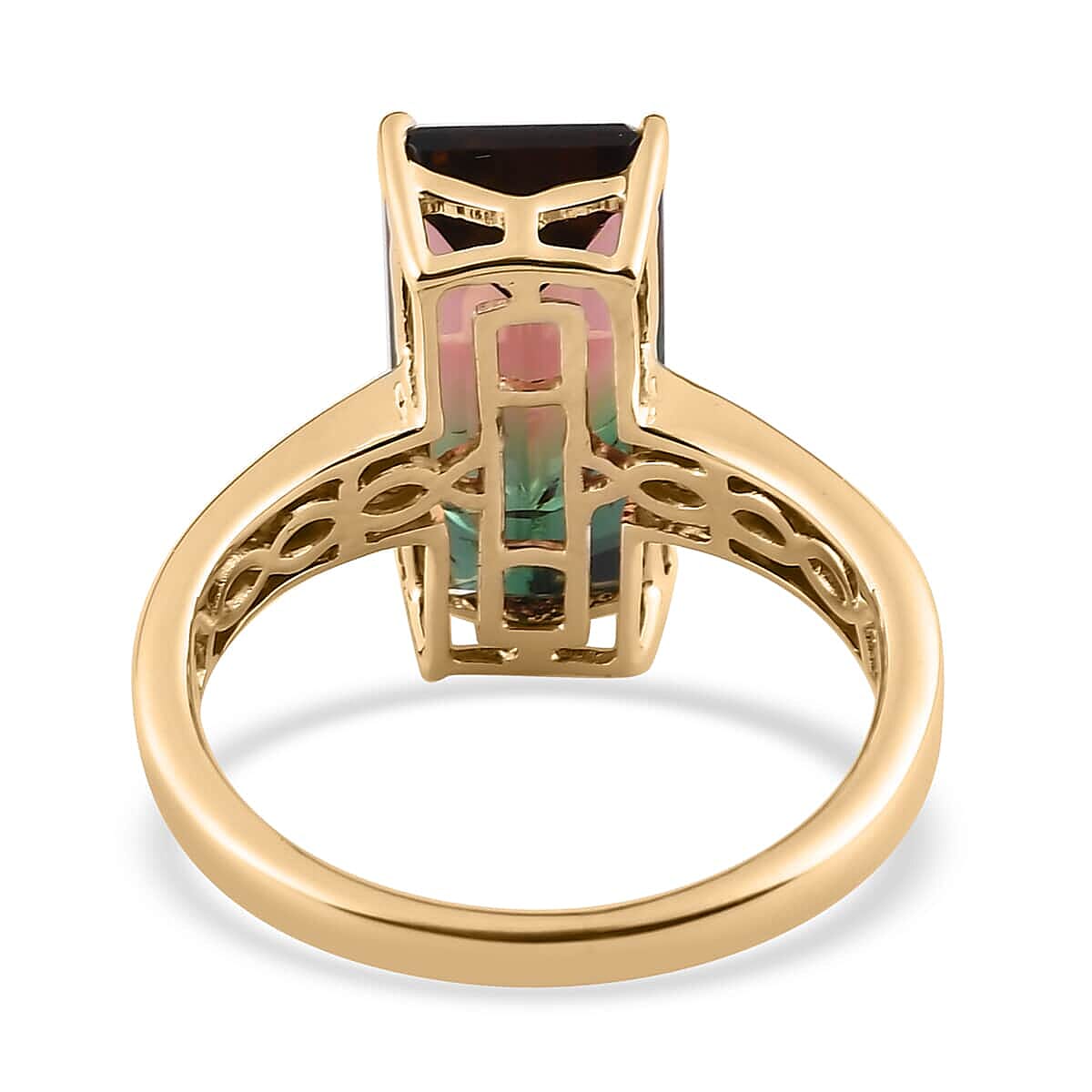 Luxoro 10K Yellow Gold Premium Watermelon Tourmaline and G-H I3 Diamond Ring (Size 6.5) 5.90 ctw image number 4