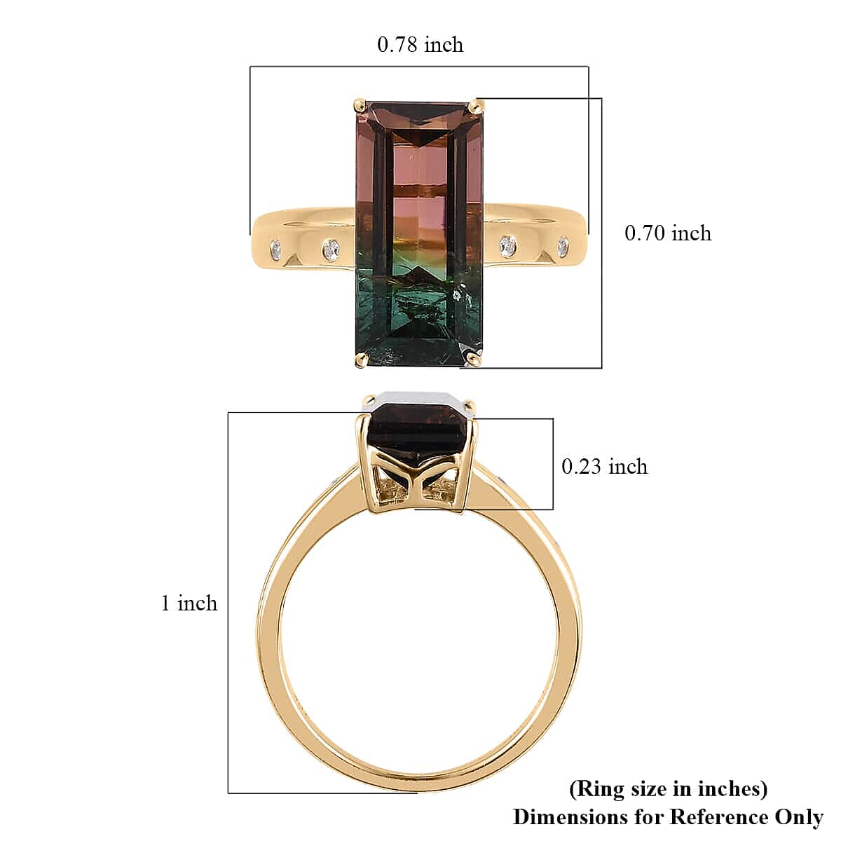 Luxoro 10K Yellow Gold Premium Watermelon Tourmaline and G-H I3 Diamond Ring (Size 8.0) 5.90 ctw image number 5