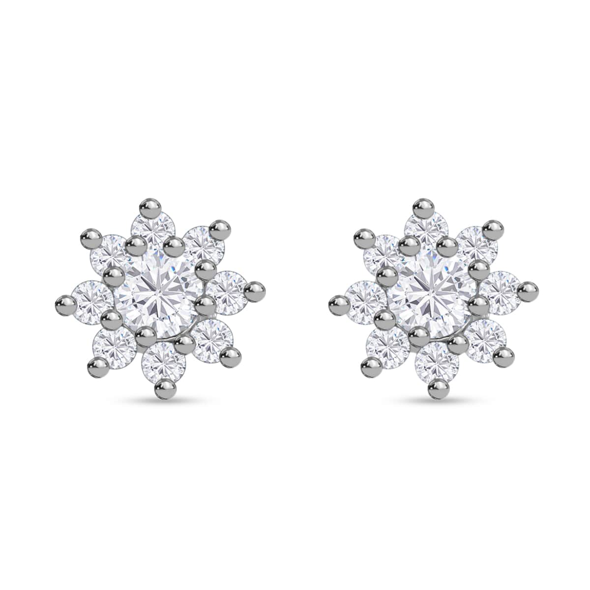 Moissanite (Rnd 5mm) Halo Stud Earrings in Platinum Over Sterling Silver 1.85 ctw image number 0
