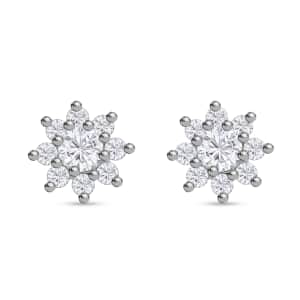 Moissanite Floral Stud Earrings in Platinum Over Sterling Silver 1.85 ctw