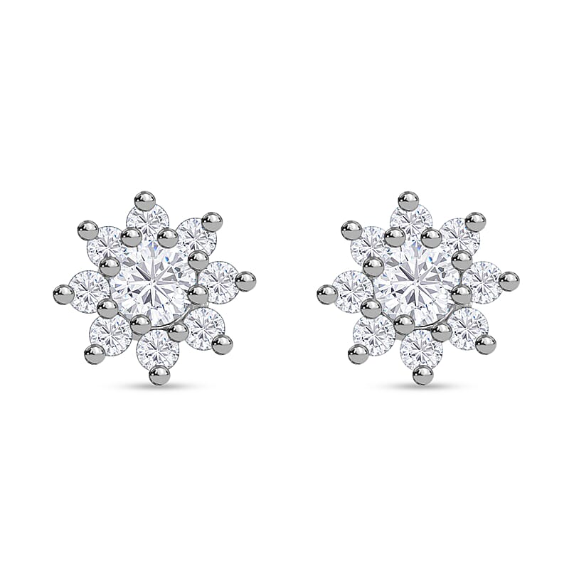 Moissanite (Rnd 5mm) Halo Stud Earrings in Platinum Over Sterling Silver 1.85 ctw