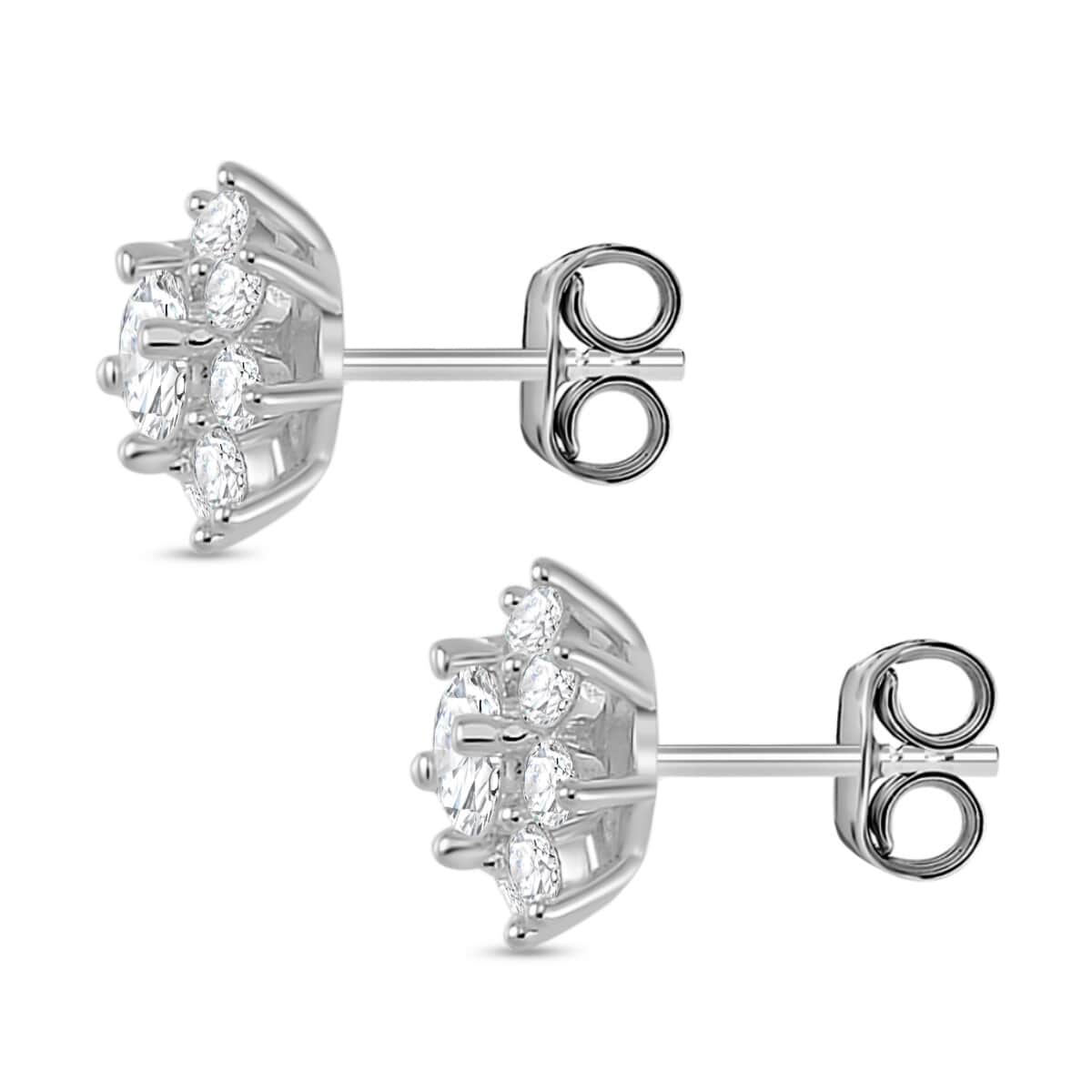 Moissanite (Rnd 5mm) Halo Stud Earrings in Platinum Over Sterling Silver 1.85 ctw image number 3