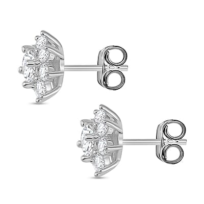 Moissanite (Rnd 5mm) Halo Stud Earrings in Platinum Over Sterling Silver 1.85 ctw