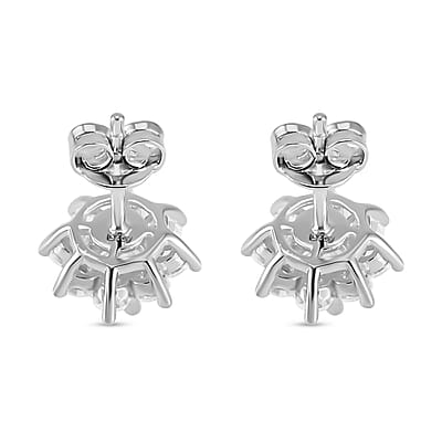 Moissanite (Rnd 5mm) Halo Stud Earrings in Platinum Over Sterling Silver 1.85 ctw
