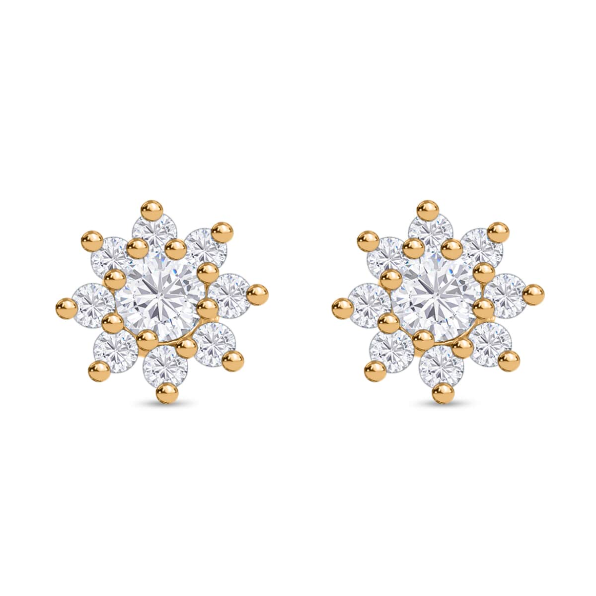 Moissanite Floral Stud Earrings in Vermeil Yellow Gold Over Sterling Silver 1.85 ctw image number 0