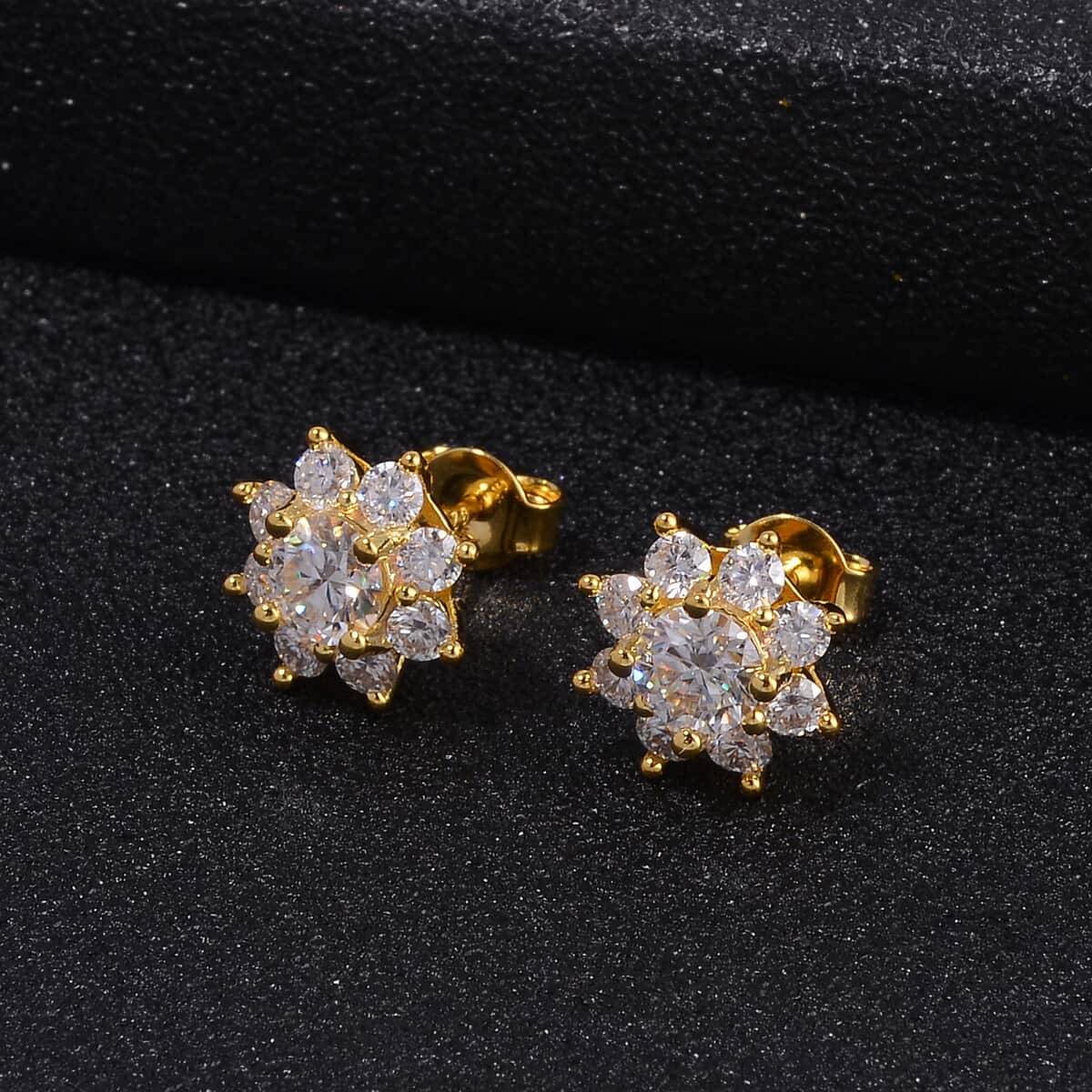 Moissanite Floral Stud Earrings in Vermeil Yellow Gold Over Sterling Silver 1.85 ctw image number 1