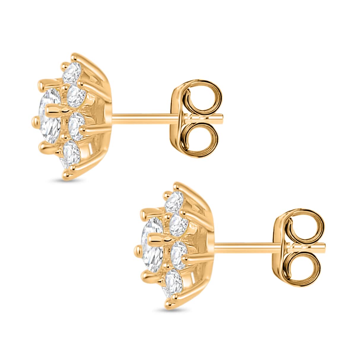 Moissanite Floral Stud Earrings in Vermeil Yellow Gold Over Sterling Silver 1.85 ctw image number 3