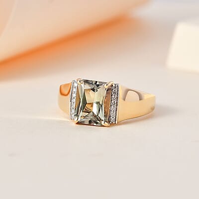 Certified & Appraised Luxoro AAA Turkizite and I2 Diamond 3.80 ctw Men's Ring in 14K Yellow Gold (Size 10.0) 5.35 Grams