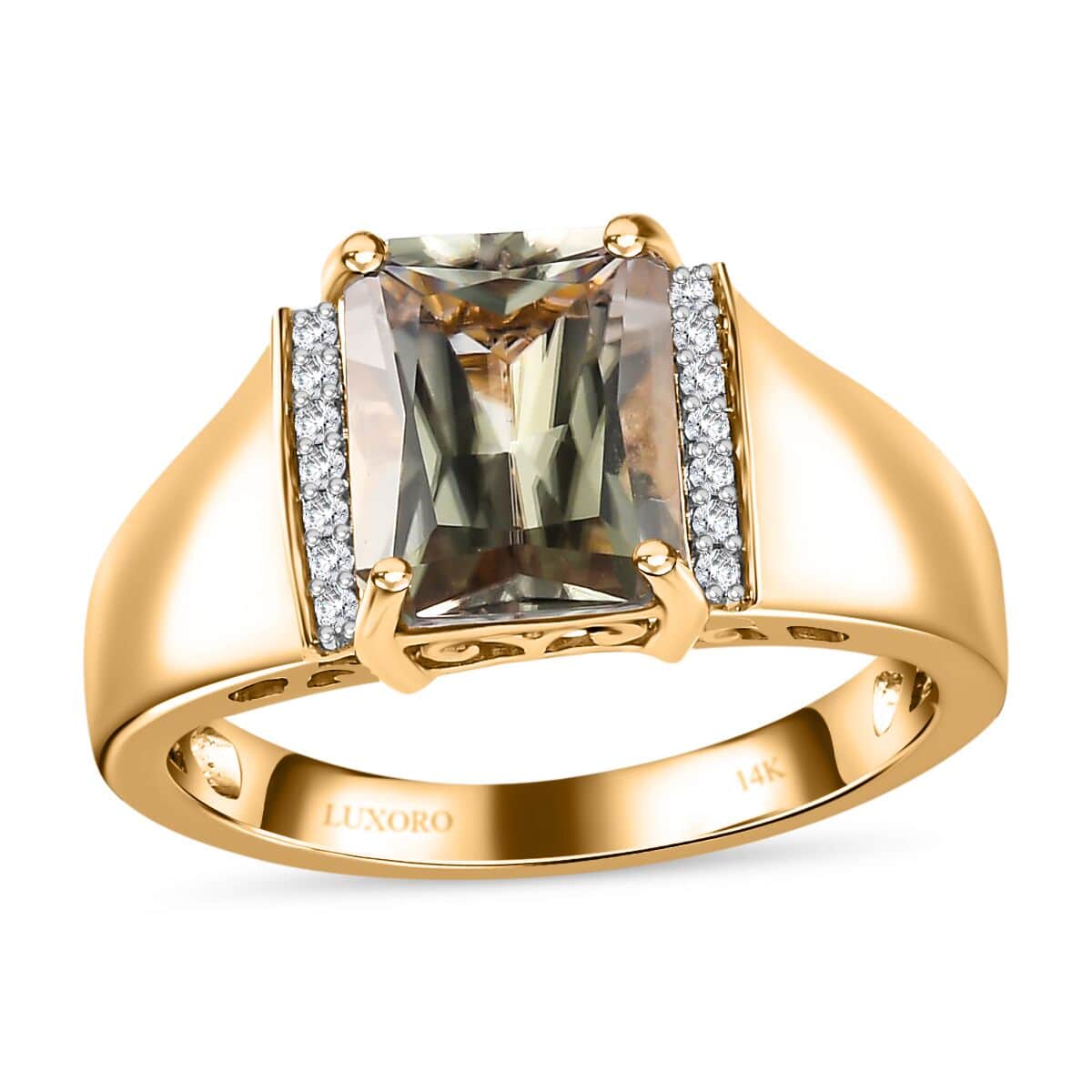 Certified & Appraised Luxoro 14K Yellow Gold AAA Turkizite and I2 Diamond Men's Ring (Size 12.0) 5.35 Grams 3.80 ctw image number 0