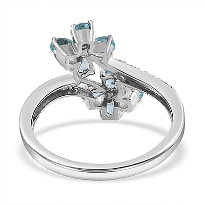 Betroka Blue Apatite and Multi Gemstone 1.50 ctw Flower Bypass Ring in Platinum Over Sterling Silver (Size 10.0)