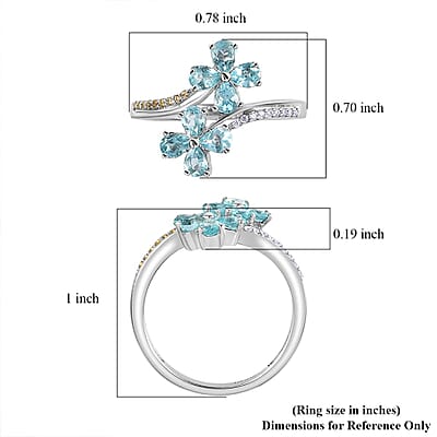 Betroka Blue Apatite and Multi Gemstone 1.50 ctw Flower Bypass Ring in Platinum Over Sterling Silver (Size 10.0)