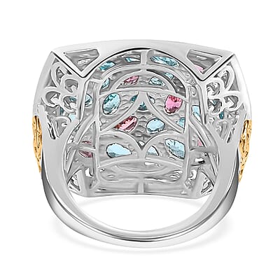 Madagascar Paraiba Apatite, Pink Tourmaline and Diamond Ring in Vermeil YG and Platinum Over Sterling Silver (Size 10.0) 5.15 ctw