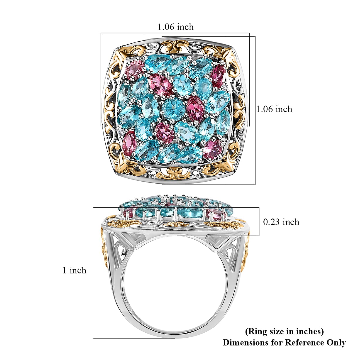 Madagascar Paraiba Apatite, Pink Tourmaline and Diamond Ring in Vermeil YG and Platinum Over Sterling Silver (Size 10.0) 5.15 ctw