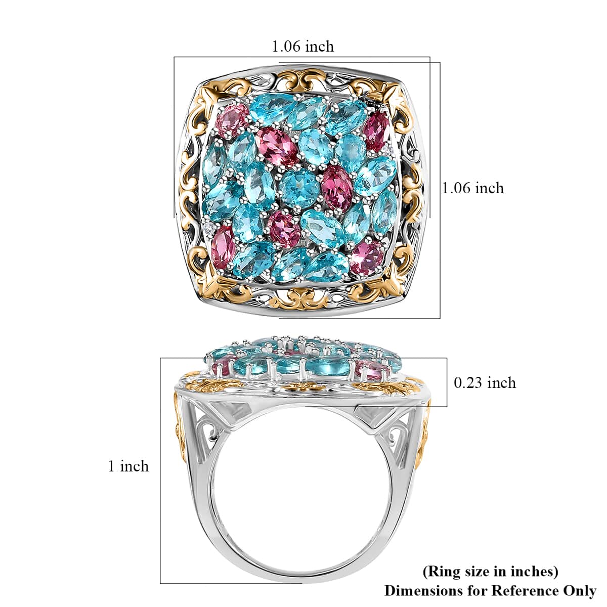 Madagascar Paraiba Apatite, Pink Tourmaline and Diamond Ring in Vermeil YG and Platinum Over Sterling Silver (Size 10.0) 5.15 ctw image number 5