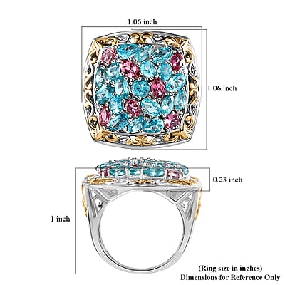 Madagascar Paraiba Apatite, Pink Tourmaline and Diamond Ring in Vermeil YG and Platinum Over Sterling Silver (Size 10.0) 5.15 ctw