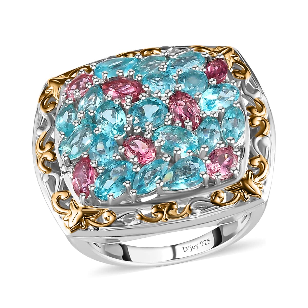 Betroka Blue Apatite, Pink Tourmaline and Diamond 5.15 ctw Ring in Vermeil YG and Platinum Over Sterling Silver (Size 5.0) image number 0