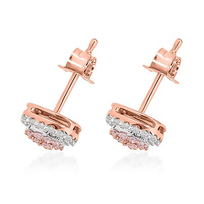 Natural Pink and White Diamond I3 Stud Earrings in Vermeil Rose Gold Over Sterling Silver 0.50 ctw