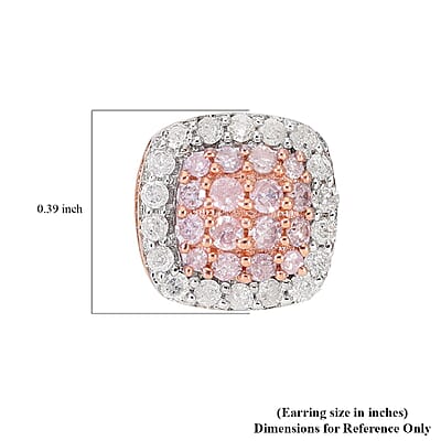Natural Pink and White Diamond I3 Stud Earrings in Vermeil Rose Gold Over Sterling Silver 0.50 ctw